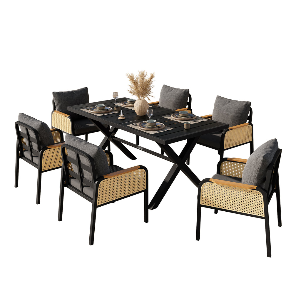 Modern Outdoor Sofa Set , Multi-Person Leisure And Meeting Set , Iron Frame , Braided Armrests , Seat Cushion Included