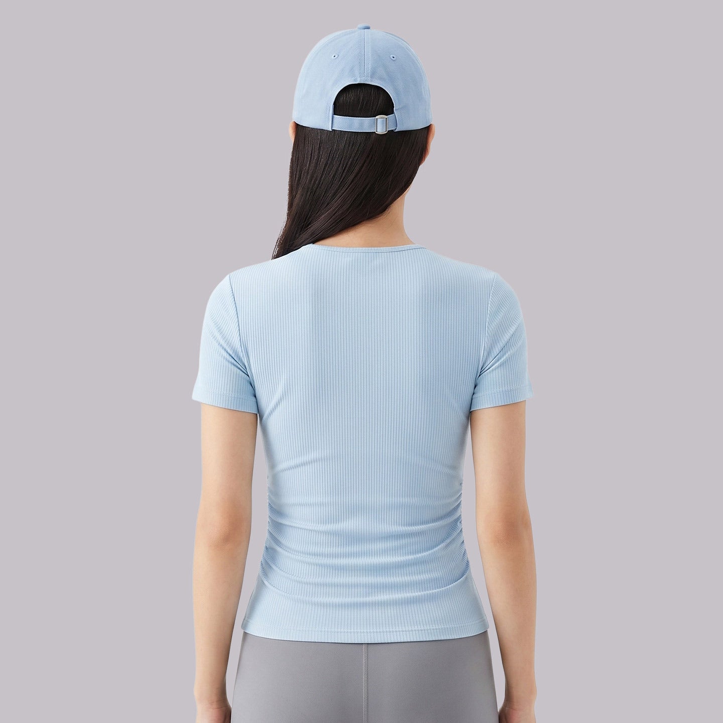 Womens Round-Neck Pleated Shaping Short-Sleeve Yoga Top
