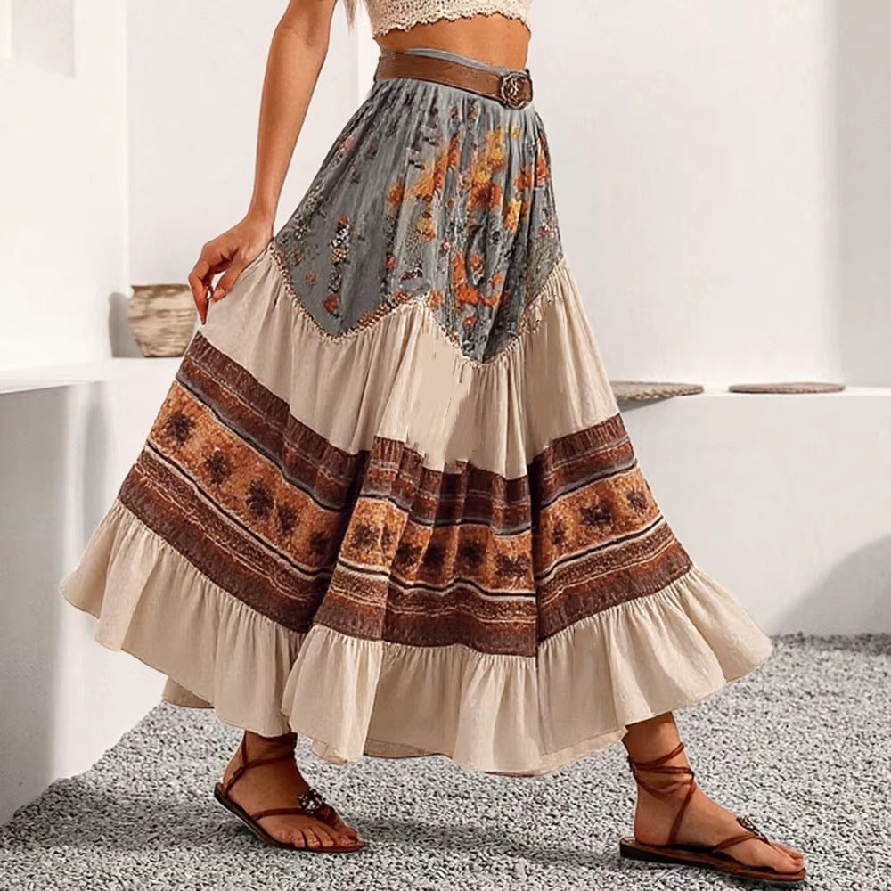 Bohemian Resort-style Artistic Patchwork Long Skirt