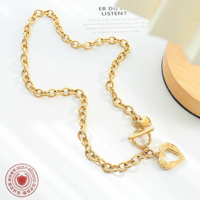 Heart-shaped OT-clasp Necklace Womens Clavicle ChainTitanium Steel