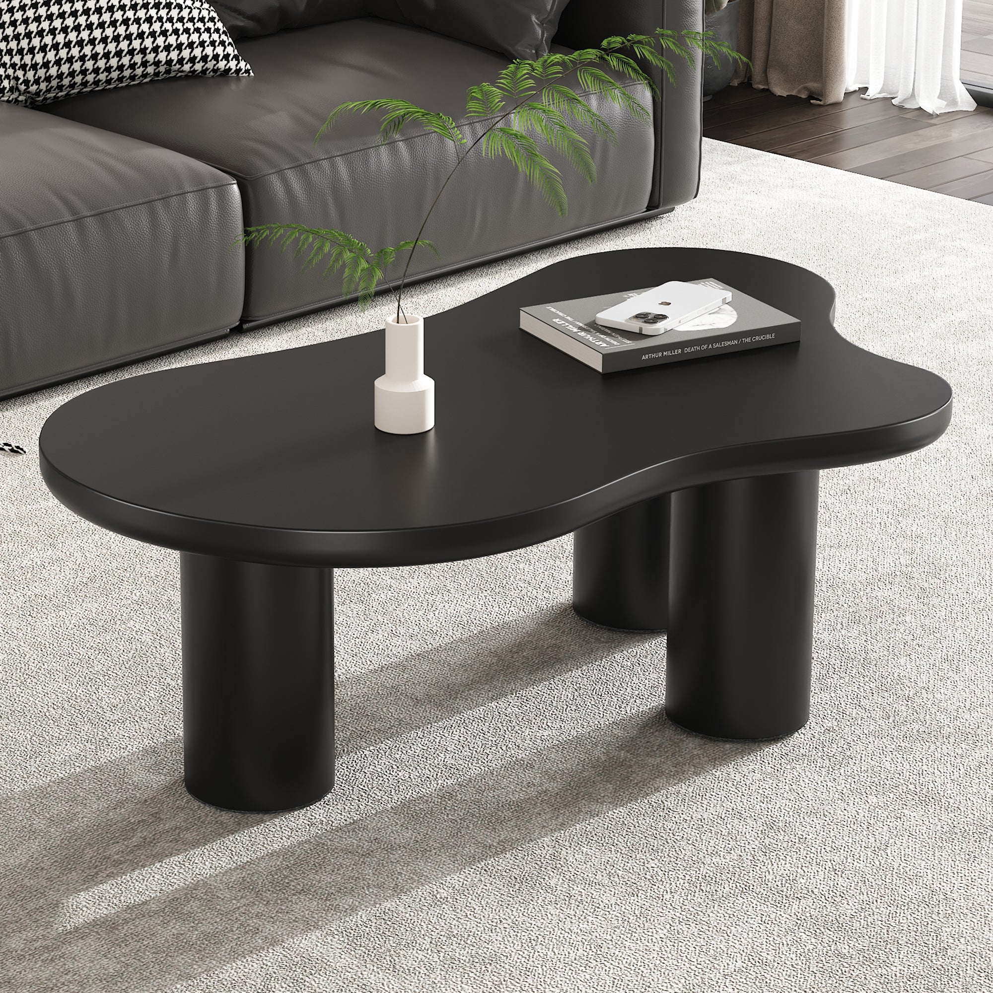 Irregular Coffee Table In Cloud Shape, 107cm Length, 66cm Width, 40.5cm Height, MDF Table Top And PVC Legs, With Felt Backing