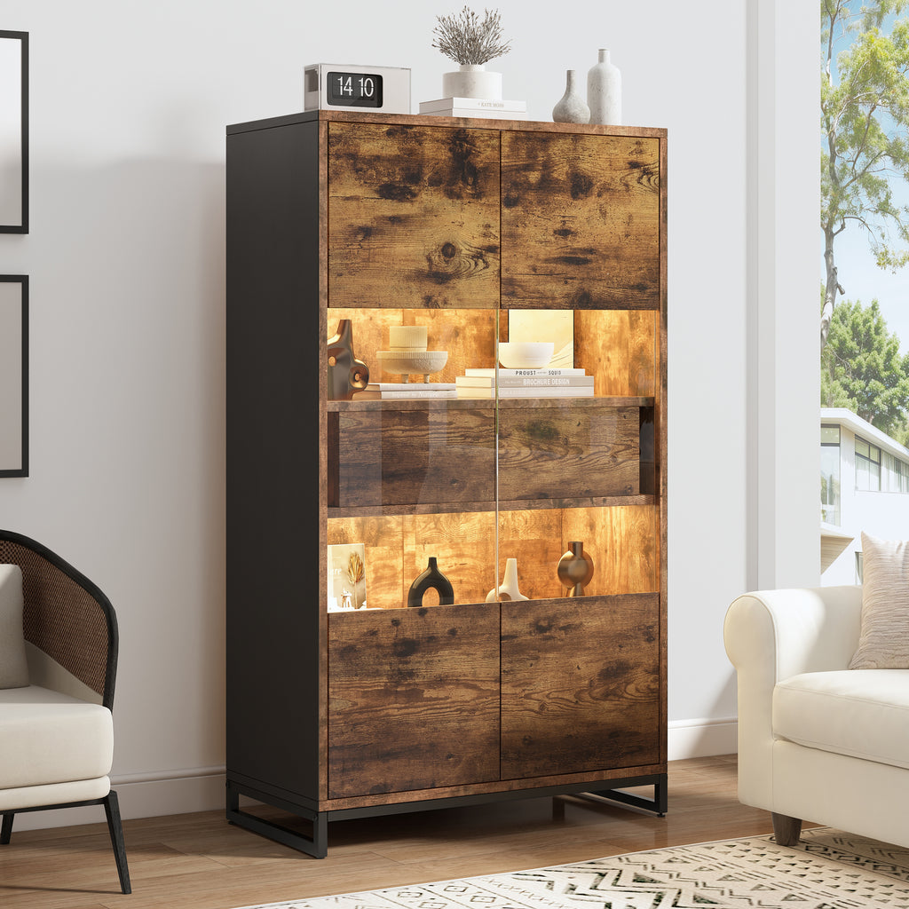 80X40X138cm Display Cabinet With LED Lighting Standing Display Cabinet,Display Cabinets With 2 Drawers, Storage Display Case With Acrylic Panel, Highboard, Wine Cabinets, Bookshelves With Plenty Of St