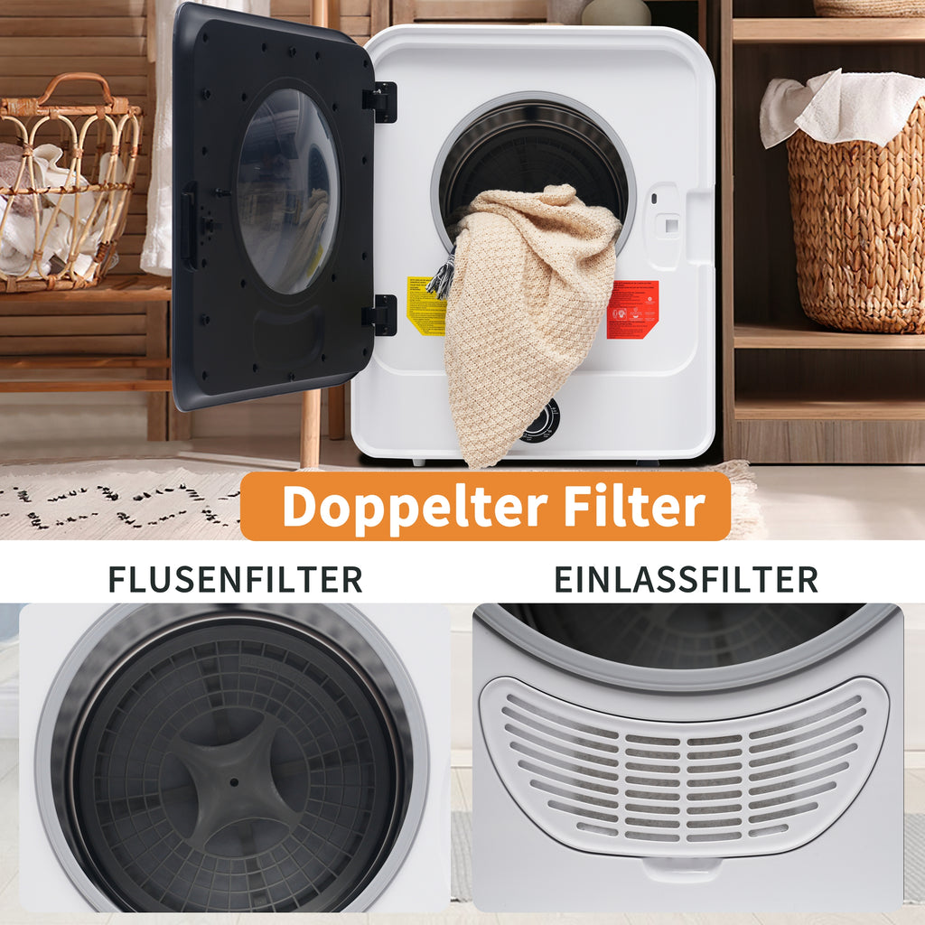 Vented Dryer, Stainless Steel Drum,3 Kgactual Capacity Up To 4.5 Kg, 830 W, Multi-stage Filtration, 5 Programs. Overheat Protection, Wall-mountable Energy Class G