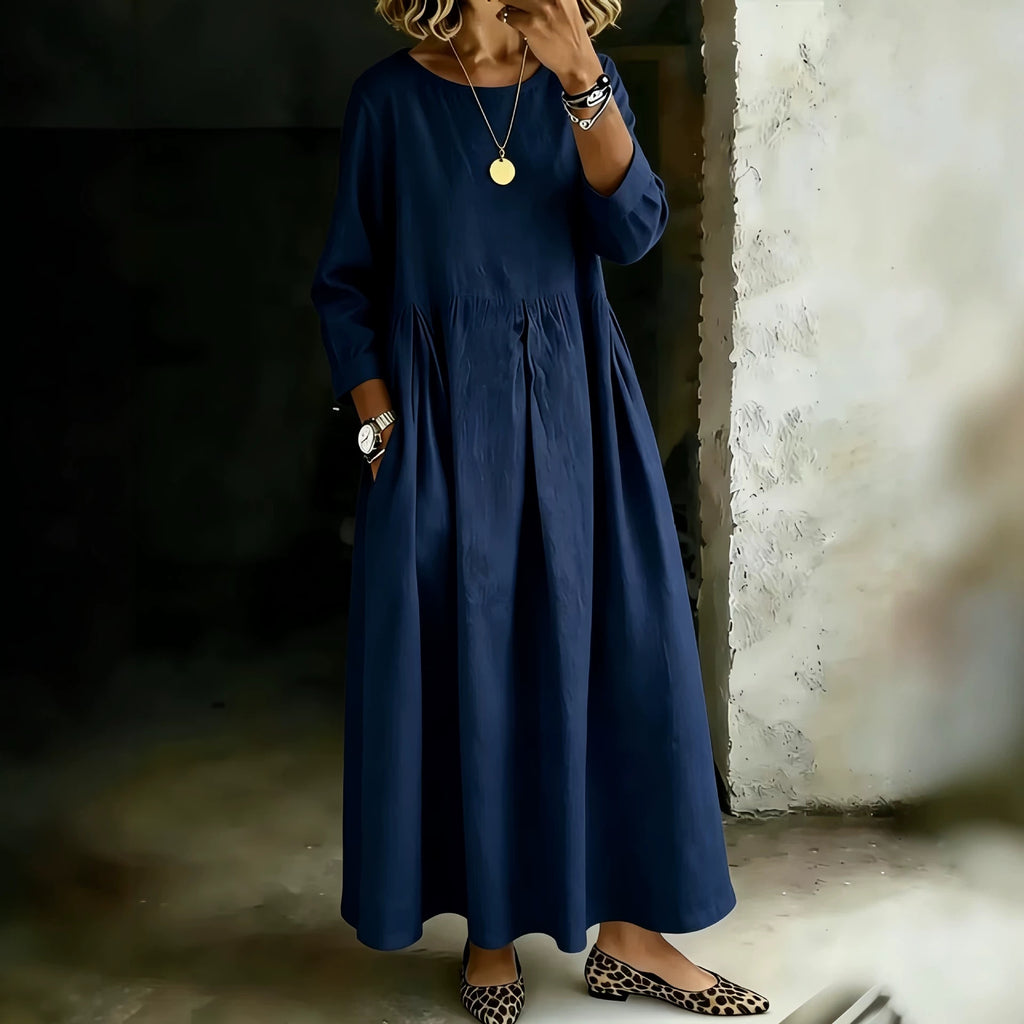 Autumn Long-sleeve Dress Womens Midi-length Loose Fit Plus Size