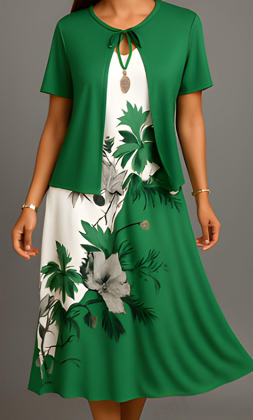 Color-block Elegant And Sophisticated Professional Coat Paired With A Dress Set