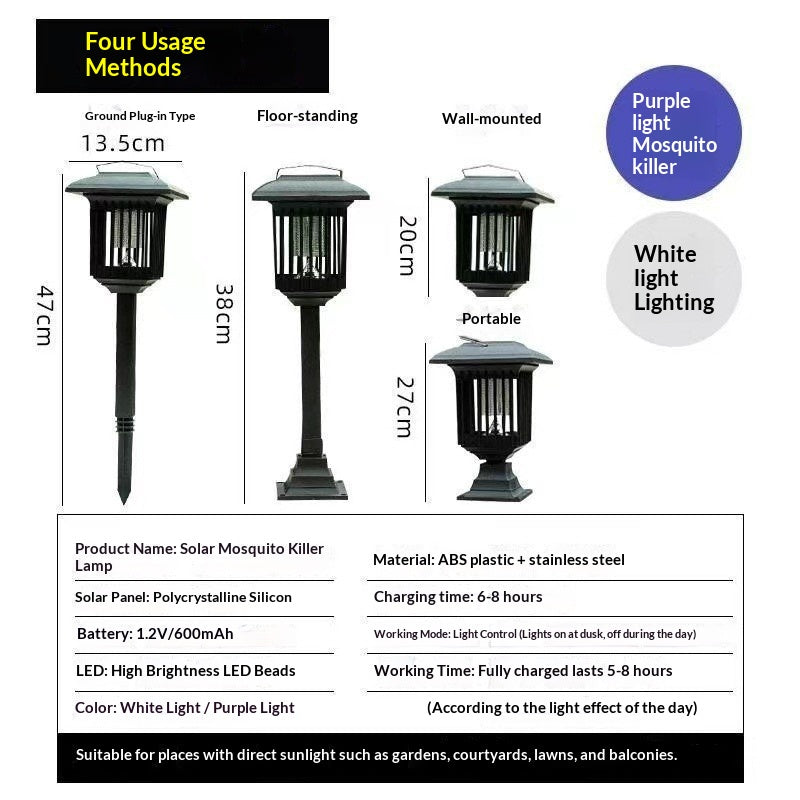 Solar-powered Mosquito Lamp Insect Repellent And Killer For Chinese-style Courtyards And Outdoor Use