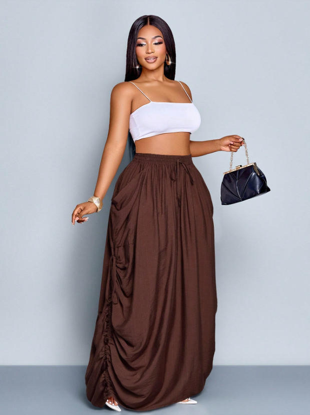 Drawstring Large-Pocket Womens Skirt