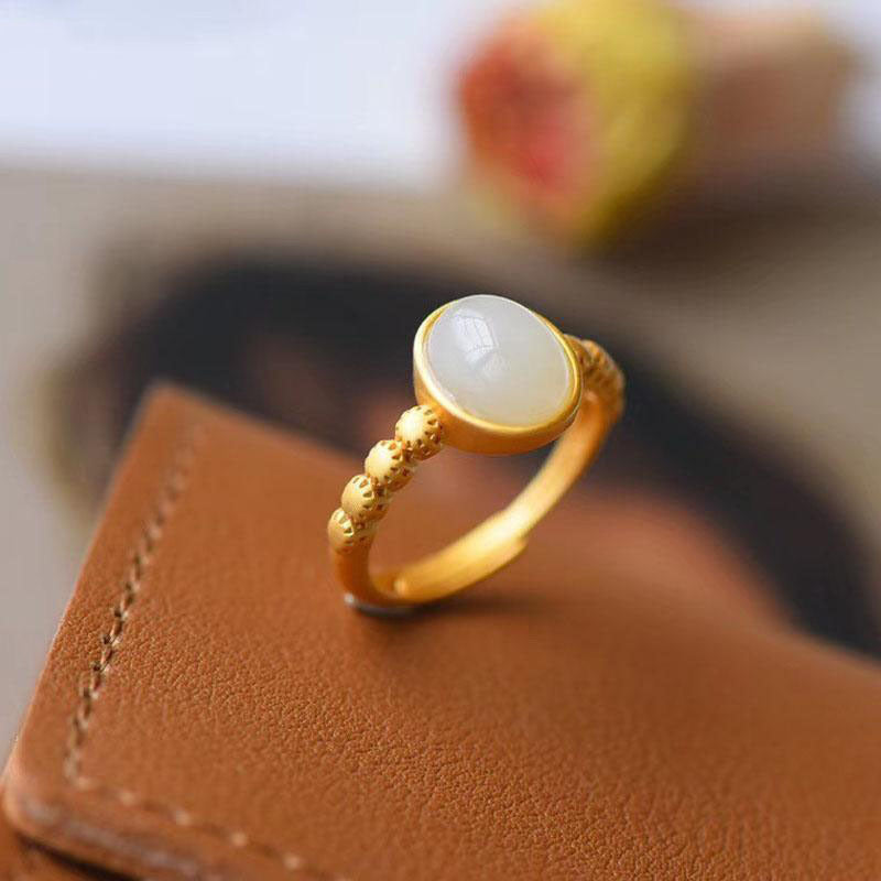 S925 sterling silver natural Hetian gold-plated egg ring
