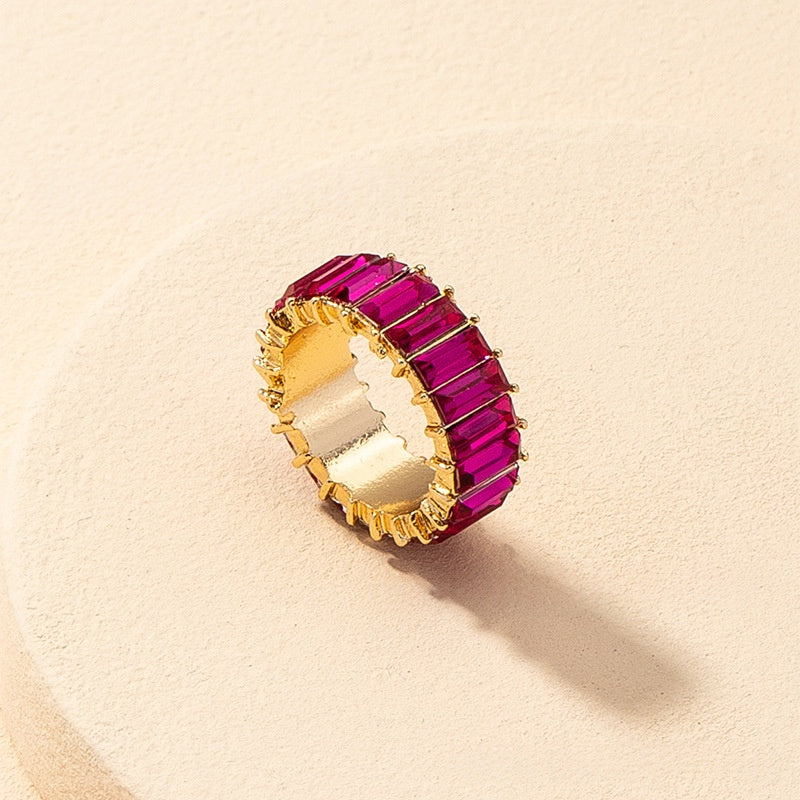 New European And American-style Colorful Crystal Ring With A Gold-plated Base