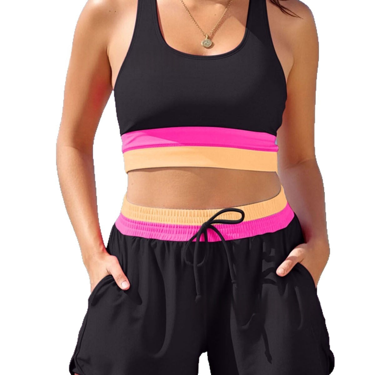 Color-block Womens Two-piece Swimsuit
