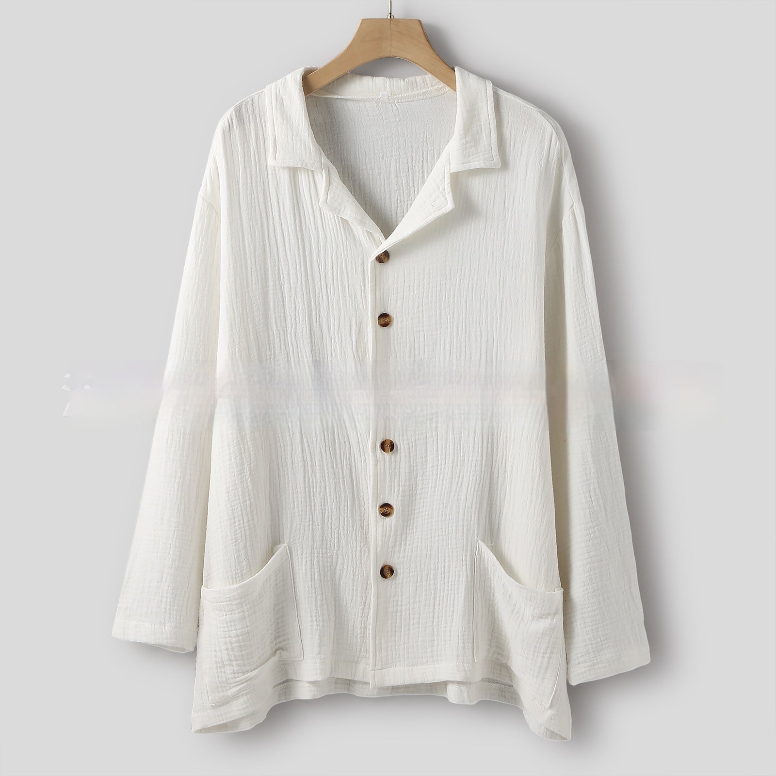 Double-layered Pleated Mens Relaxed-fit Casual Long-sleeve Shirt With A Cuban Collar