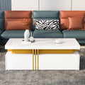 N625P173142W Changed Materials Modern Rectangular Coffee Table With High-gloss Top, 2 Wooden Drawers, Marbled Tabletop, For Living Room,