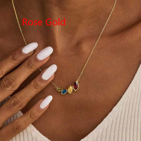 Mother's Day Light Luxury Customized Elliptical Combination Birthday Stone Lock Bone Chain