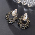 Black Minimalist Hollow Teardrop Paved Zircon Stud Earrings, Face Slimming Cold Minimalist Geometric High-End Rhinestone Earrings For Women