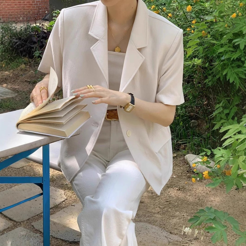 Single-breasted Two-button Relaxed-fit Versatile Casual Short-sleeve Blazer