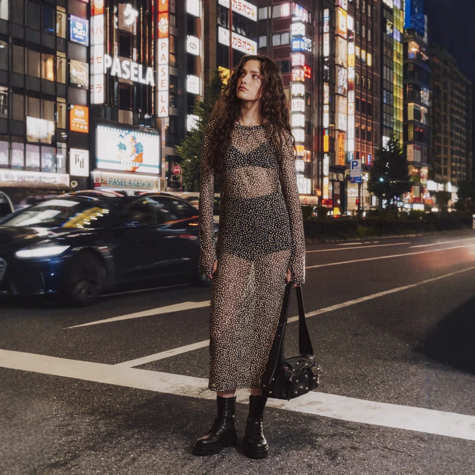 Printed Long-sleeve Dress Womens Party Gown