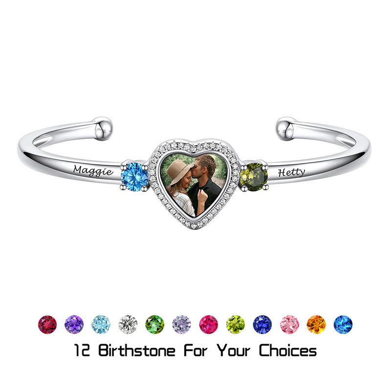 Birthday Stone Bracelet With Female Personality Engraved Name Handpiece