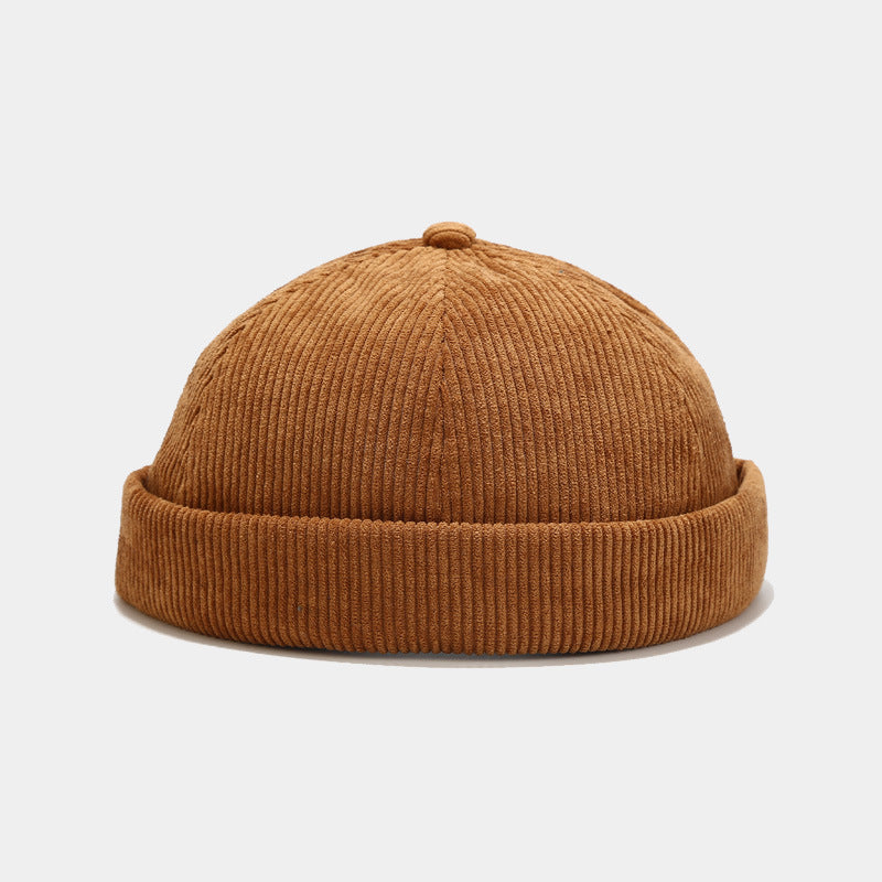 Solid-color Fine Corduroy Adjustable Beanie With No Brim, Featuring A Simple Hip-hop Style, Suitable For Landlords, Daily Outings, Streetwear, And Sun Protection.
