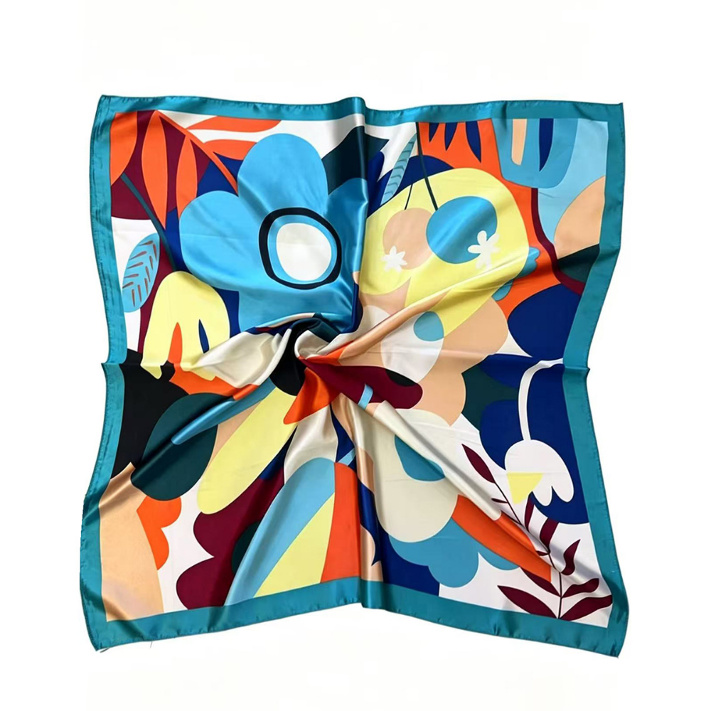 Abstract Floral Imitation Satin Square Scarf, Retro Decorative Scarf, Fashionable And Versatile Summer Lightweight Headscarf