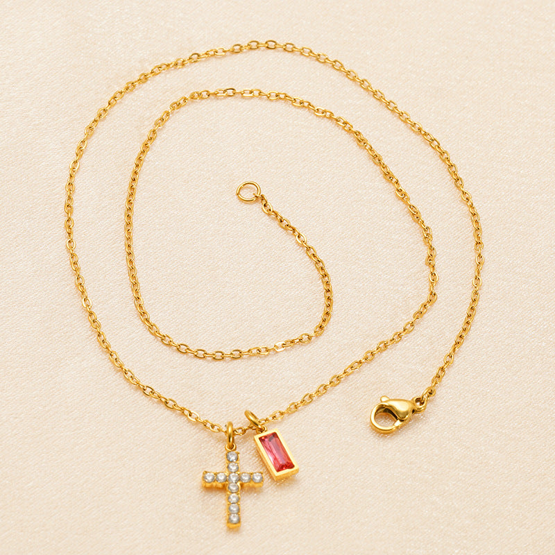 Minimalist Cross Choker Necklace With Cubic ZirconiaDecember Birthstone