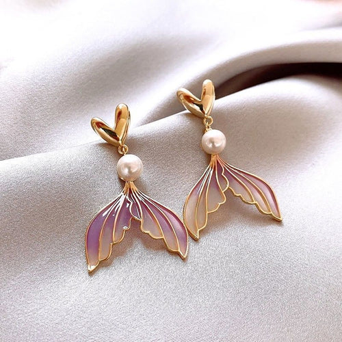 2026 New Bestseller Gradient Mermaid Tail Earrings, Premium Pearl Stud Earrings, Niche Unique Elegant Exquisite Women's Ear Jewelry
