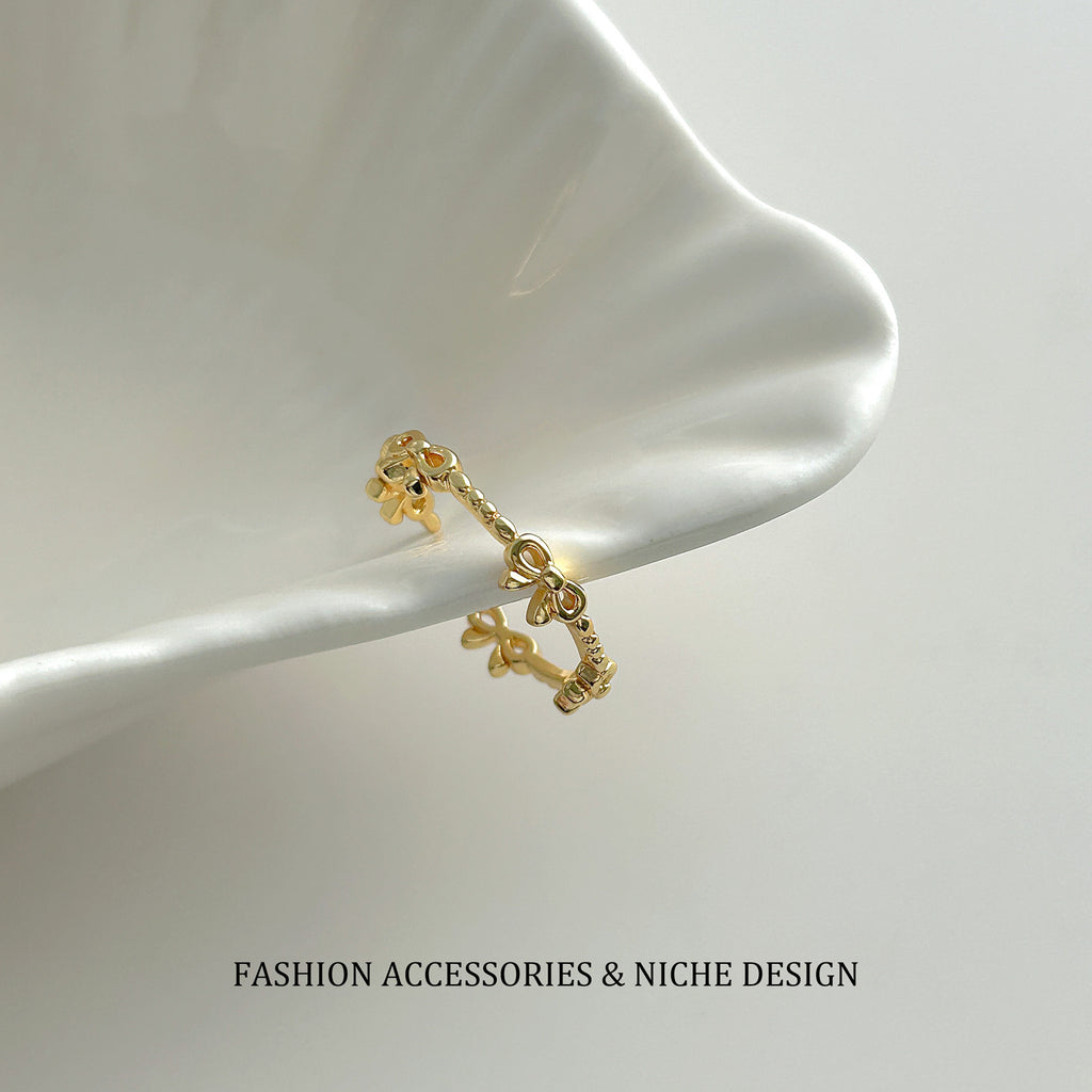 Korean Style Hollow Bowknot Open Ring - Women's Sweet Minimalist Design Adjustable Index Finger Jewelry