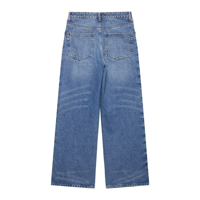 Straight-leg Denim Jeans With Metal Rivet Detailing