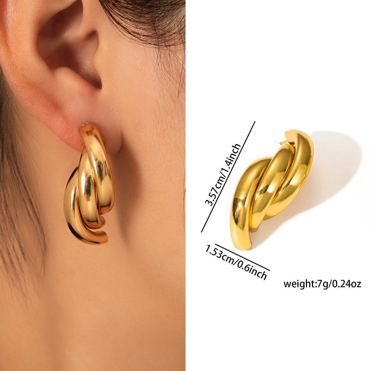 Trendy Women Gold Titanium Steel Earwear Niche Luxury Long Lasting Stainless Earrings